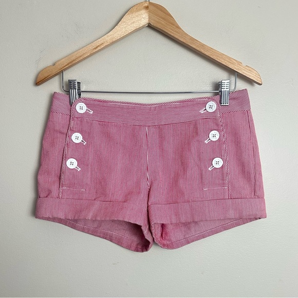 Talula Aritzia Size 4 Pink Striped Sailor High Waist Shorts Button Front - Picture 2 of 6